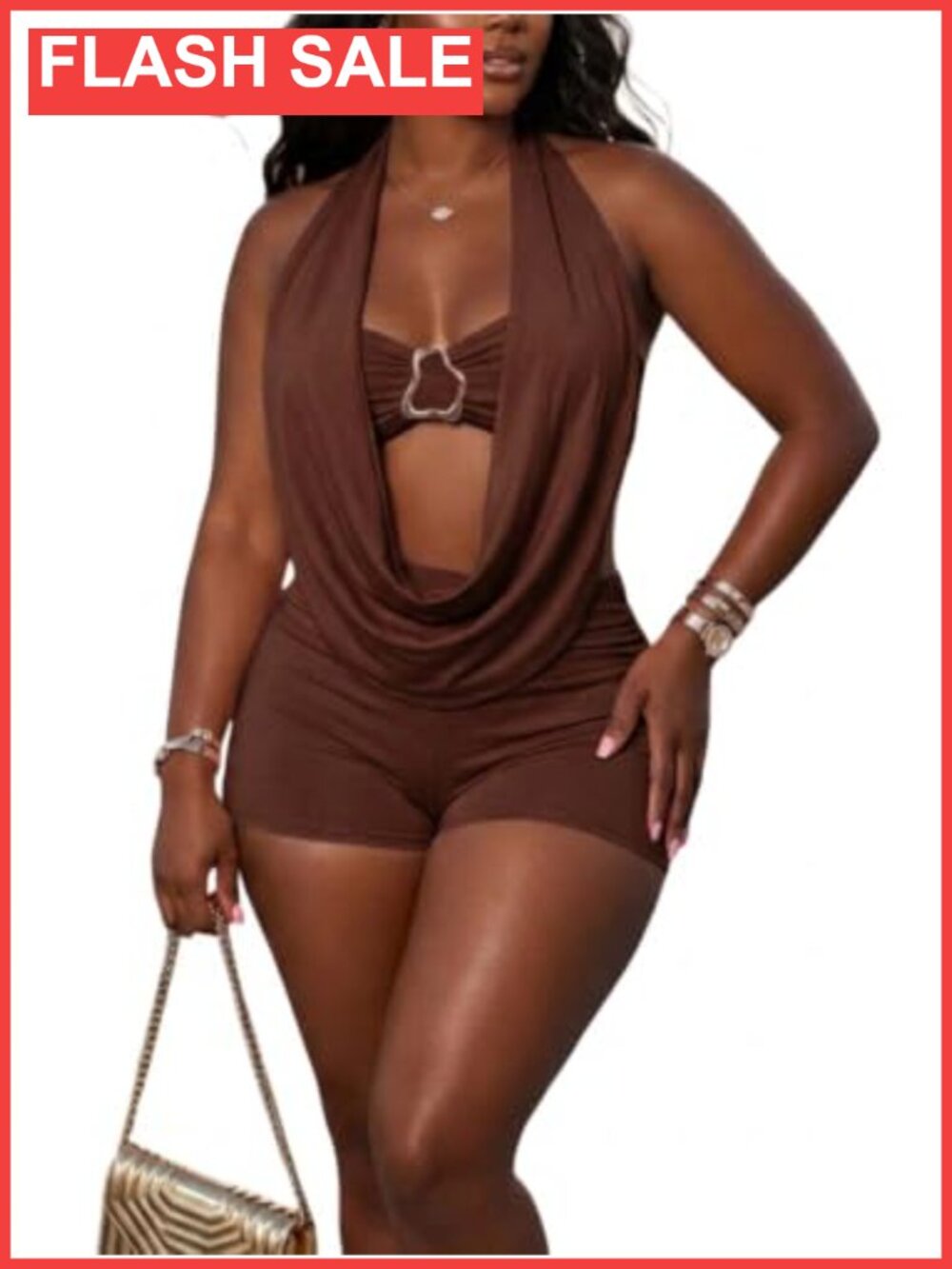 Women Sexy 3 Piece Halter Top Bodycon Short Set Club Party Outfit